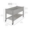 Outdoor Grey Wood Raised Garden Bed Planter Box with Shelf and Locking Wheels