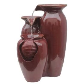 Outdoor Garden Patio 3-Tier Burgundy Red Ceramic-Look Polyresin Water Fountain