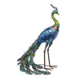 Outdoor Garden Metal Blue/Green Peacock Statue