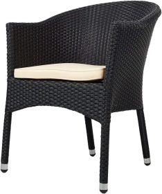 Outdoor Dining Wicker Chairs Patio Garden Furniture with Seat Cushions; Weave Rattan Armchair 1 PC (Black)