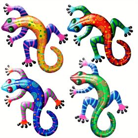 1pc/4pcs Metal Gecko Wall Decor, Plaques & Wall Art, 3D Lizard Colorful Wall Sculpture Decoration For Garden, Fence, Lawn, Farmhouse (Option: StyleSet (4pcs))