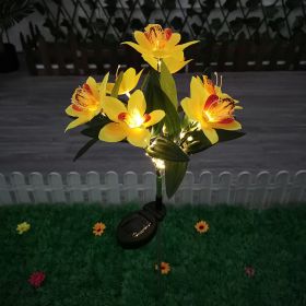 LED Solar Rose Orchid Flower Light Outdoor Garden Waterproof Simulation Lawn Lamp Wedding Party Christmas Decor Landscape Light (Option: Emitting Color7 head orchid yellow)