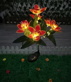 LED Solar Rose Orchid Flower Light Outdoor Garden Waterproof Simulation Lawn Lamp Wedding Party Christmas Decor Landscape Light (Option: Emitting Color7 head orchid orange)